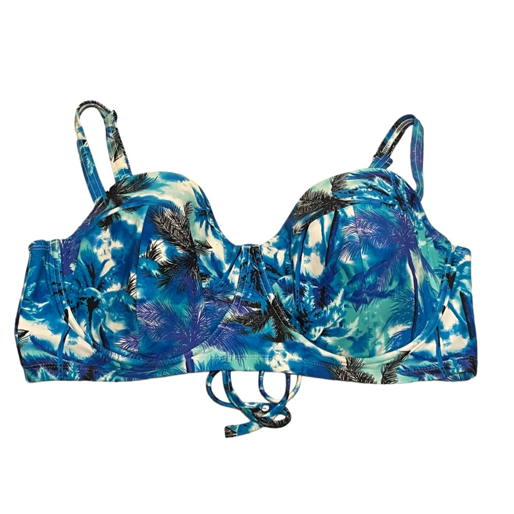 Forever 21 Blue and Black Palm‎ Print Bikini Top